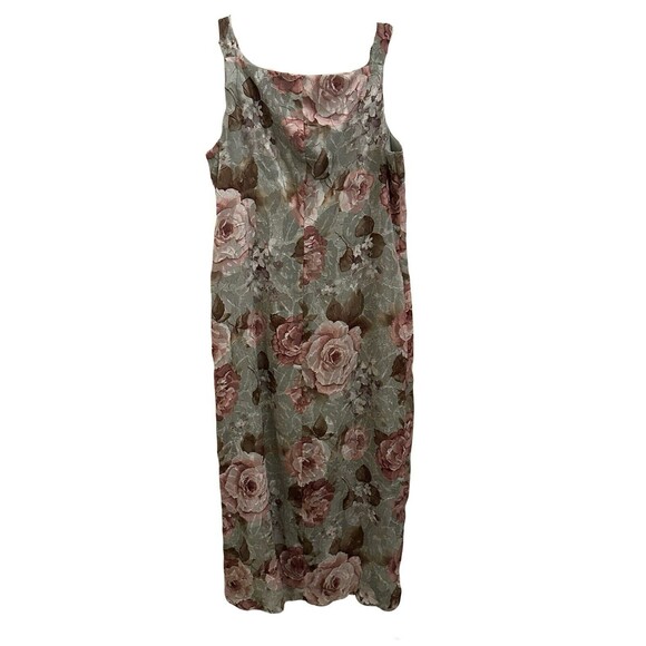 VTG Helene Blake Sz 14 Mint Green Pink Floral Long Dress Sleeveless Square Neck - Picture 2 of 3